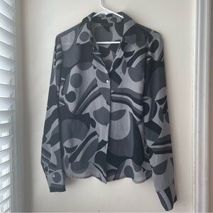 Chic Black and Gray Abstract Patterned Blouse